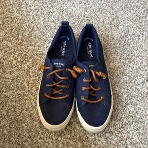 Sperrys never worn navy canvas, boat shoes, size 9 1/2